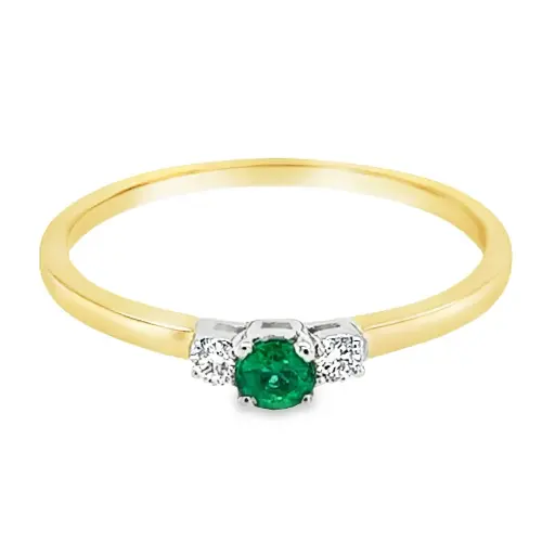 Bicolor gouden ring met 3.1MM Smaragd en Diamant 0,06 karaat