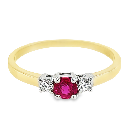 Bicolor gold ring with 4MM Ruby and Diamond 0.11 carats