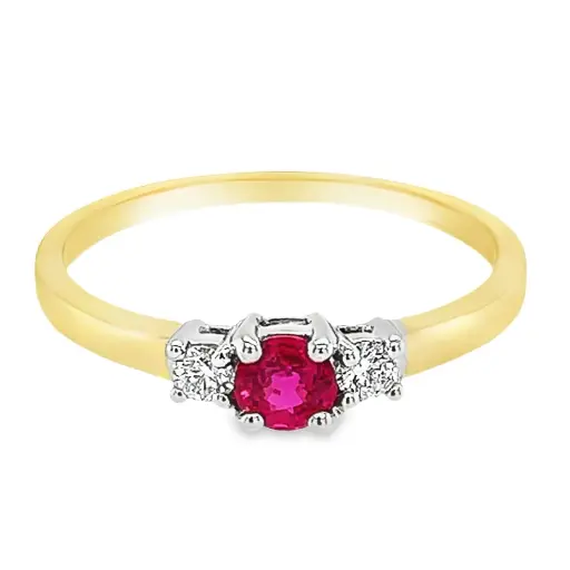 Bicolor gold ring with 4MM Ruby and Diamond 0.11 carats