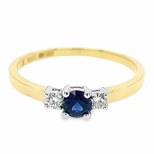 Bicolor gold ring with 4MM Sapphire and Diamond 0.11 carats