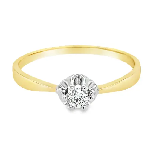 Bicolor gouden Solitairring met Diamant 0,10 karaat