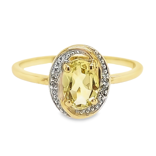 Geelgouden ring met Lemon Quartz en Diamant