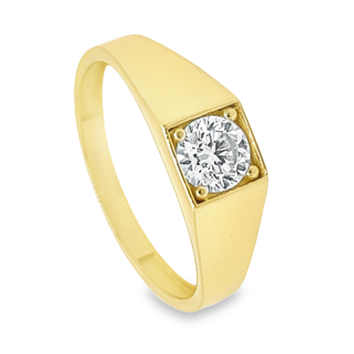 Yellow gold English (pinky) ring with Zirconia stone