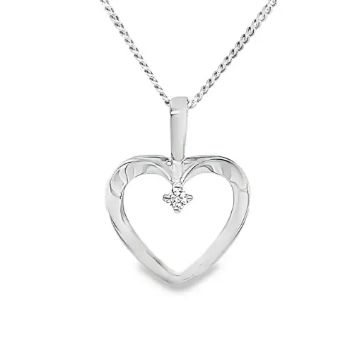 [WHE0679] White gold heart pendant with diamond 0.02 carats