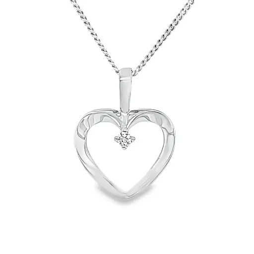 [WHE0679] Witgouden harthanger met Diamant 0,02 karaat