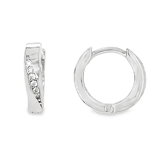 [WOR1056] White gold hoop earrings with zirconia stones