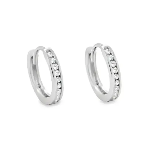 [WOR1071] White gold earrings with single row of Zirconia stones