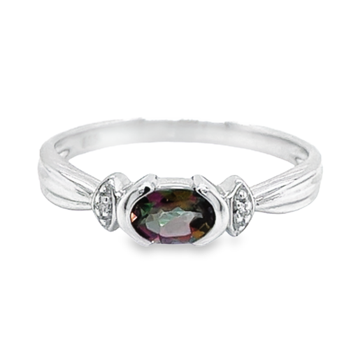 [WRE1497-56] White gold ring with Mystic Green Topaz and Diamond