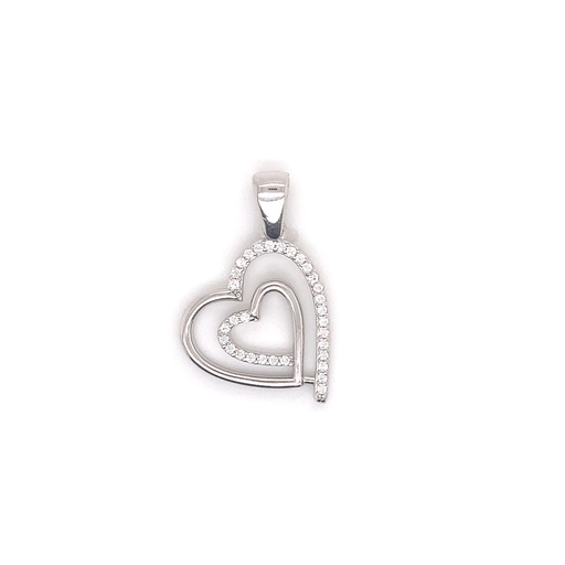 [ZH1888] Silver pendant Heart with Zirconia stones