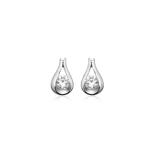 [ZO1609] O004 Silver Stud earrings Fantasy with Zirconia stone