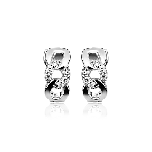 [ZO1610] O005 Silver ear hoop earrings Fantasy with Zirconia stones