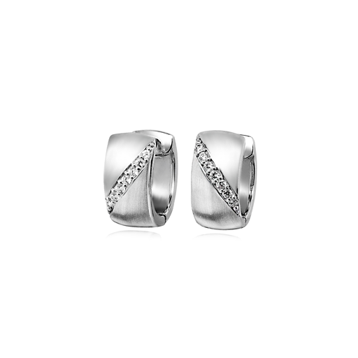 [ZO1612] O007 Silver ear hoop earrings Matte/Gloss with row of Zirconia stones