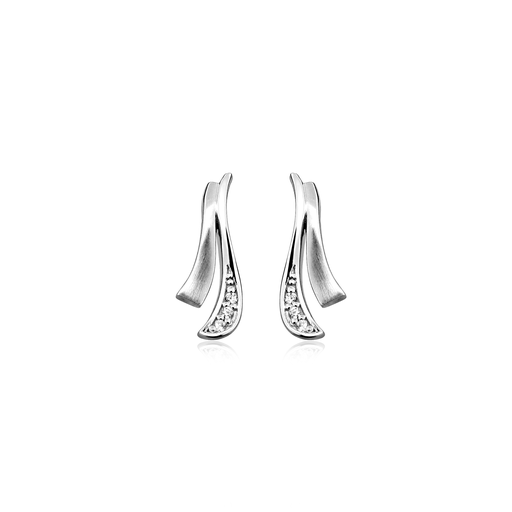 [ZO1614] O009 Silver ear studs matte/gloss with zirconia stones
