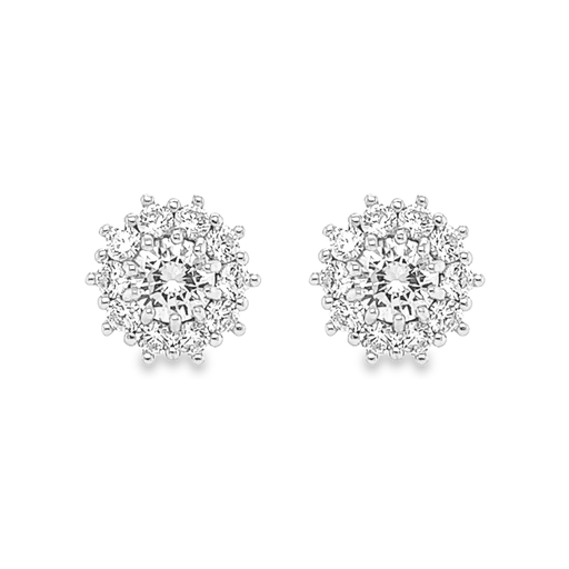 [ZO1628] Silver Ear Studs Rosette with Zirconia