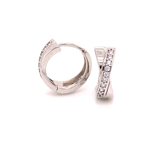 [ZO1942] Silver Hoop Earrings Fantasy with Zirconia Stones