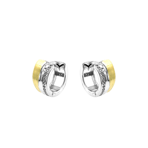 [ZO1977] Silver Hoop Earrings Bicolor with Zirconia