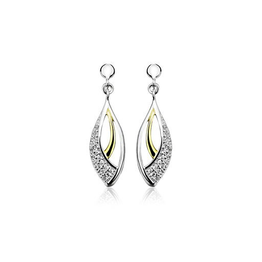 [ZOH1615] O010 Bicolor zilveren oorhangers met Zirkonia stenen
