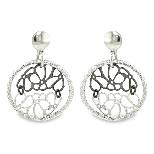 [ZOH1966] Zilveren oorhangers Fantasie Silver/Black