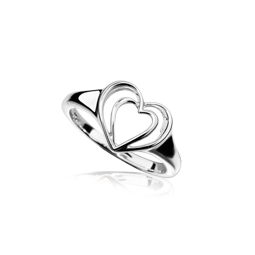 [ZR1607-185] R002 Silver ring Double Heart size 18,5
