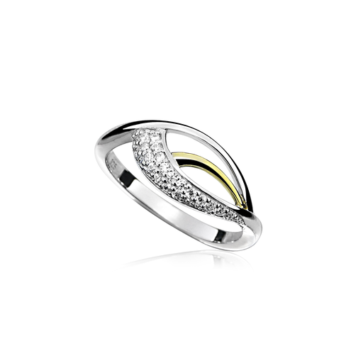 [ZR1615-185] R010 Bicolor zilveren ring met Zirkonia stenen maat 18,5