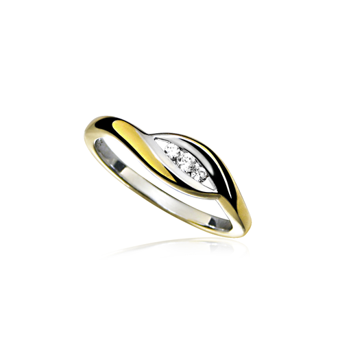 [ZR1618-180] R013 Bicolor silver ring with Zirconia stones size 18